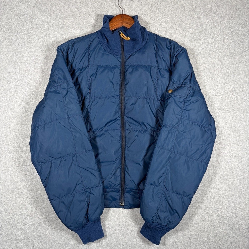 Eddie Bauer Goose Down Bomber Jacket Mens Small? Blue VTG Puffer Mock Neck